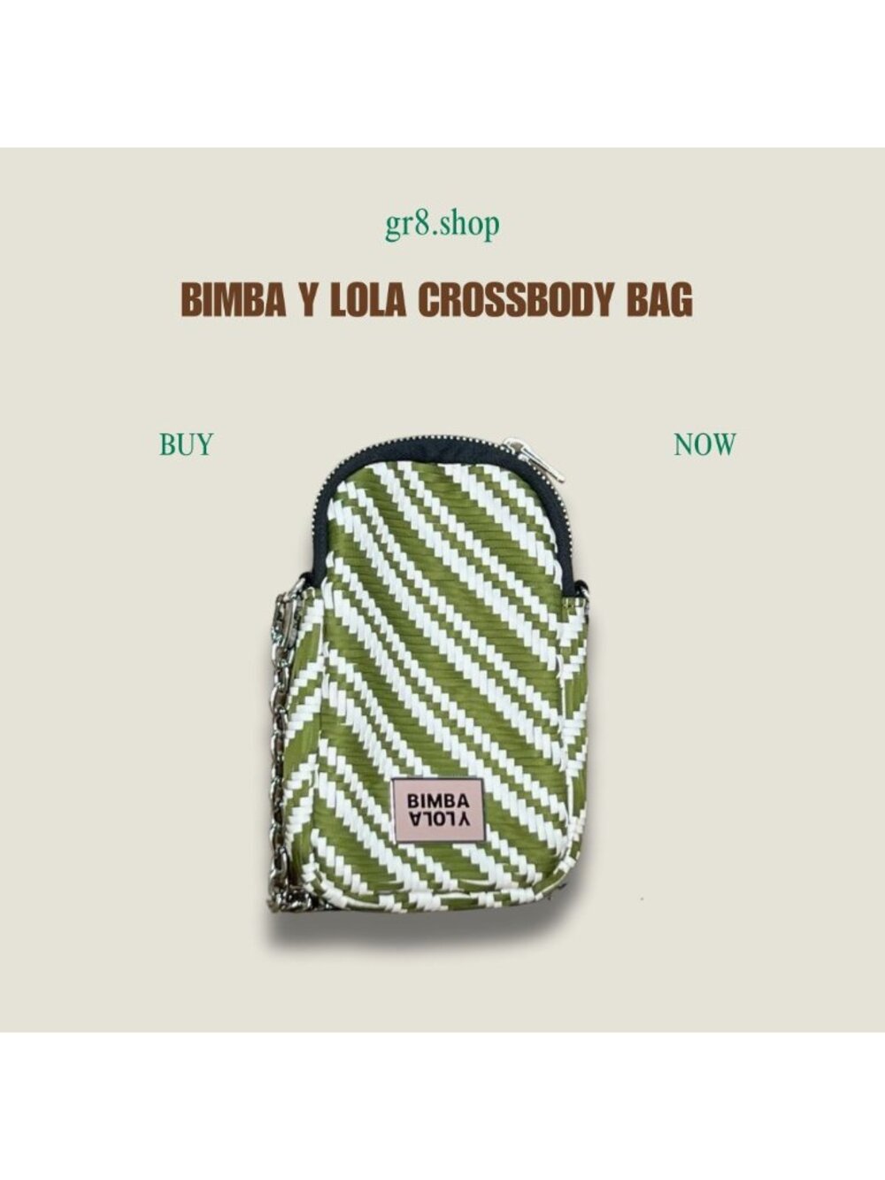 Bimba Y Lola Green & White Striped Crossbody Bag With Chain Strap Compact Size Z